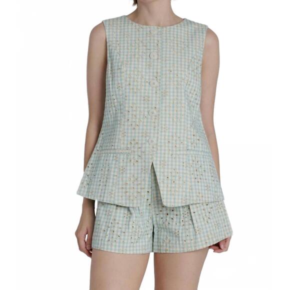 AUREUM Jackets & Blazers - NEW AUREUM gabby gingham vest in coastal blue